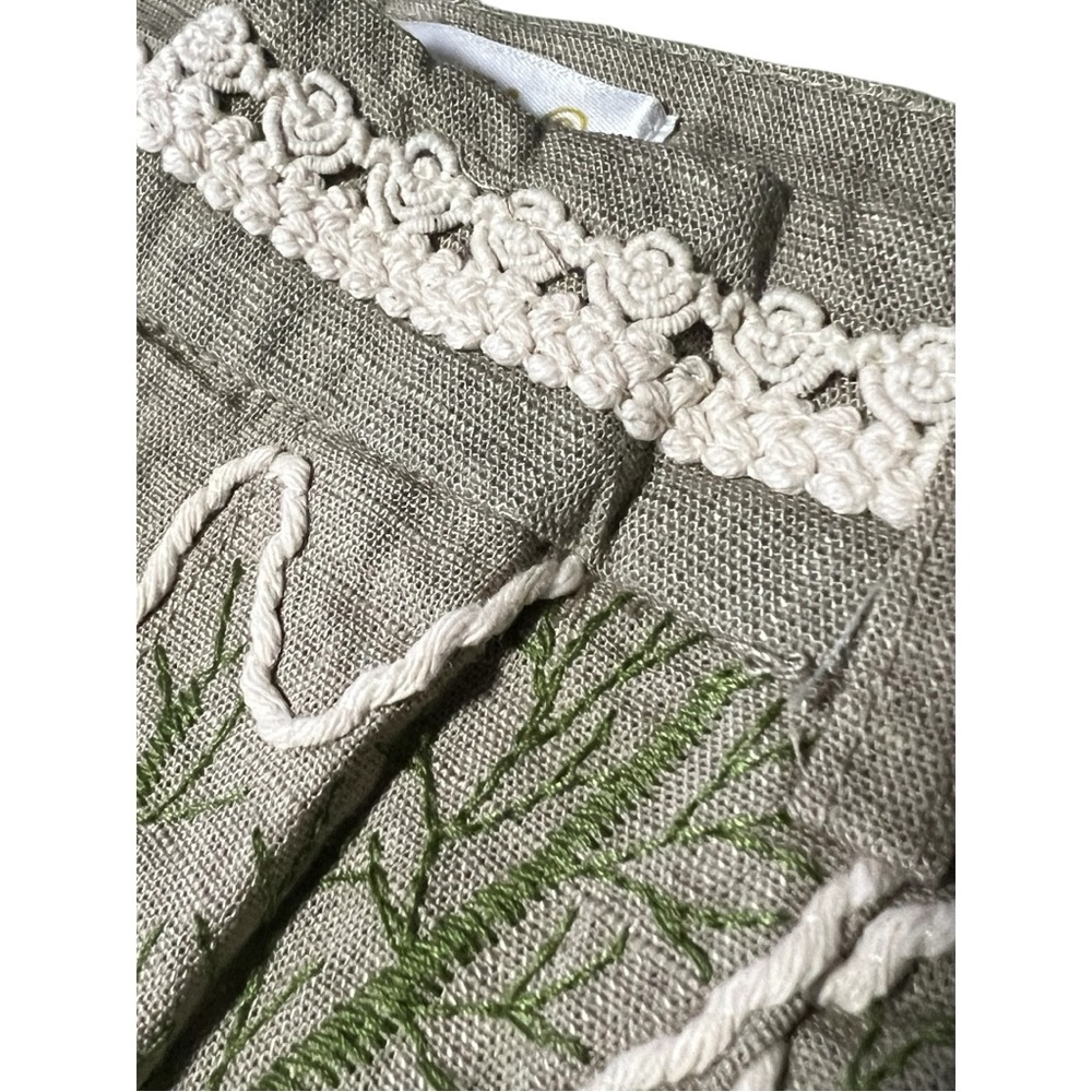 GALITA Olive linen embroidered with raised stitching jacket and pant set size L - Picture 5 of 9